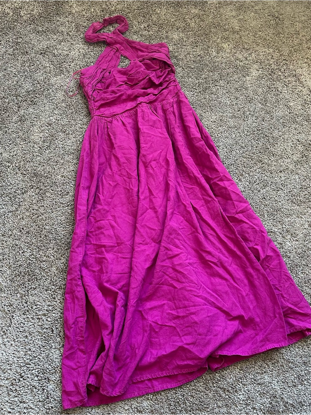 Astr Fuchsia Halter Midi Dress